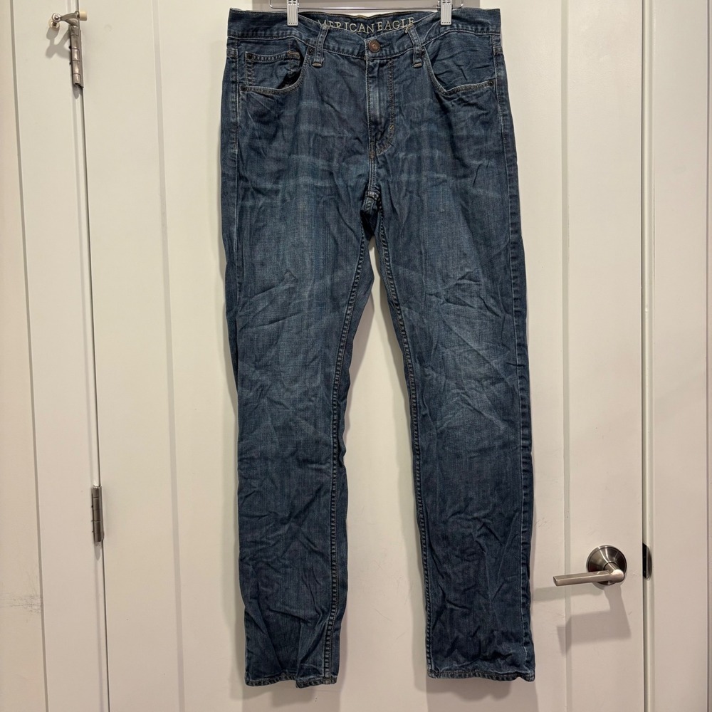 American Eagle Mens Slim Straight Jeans Medium Wash Blue Denim 34x34